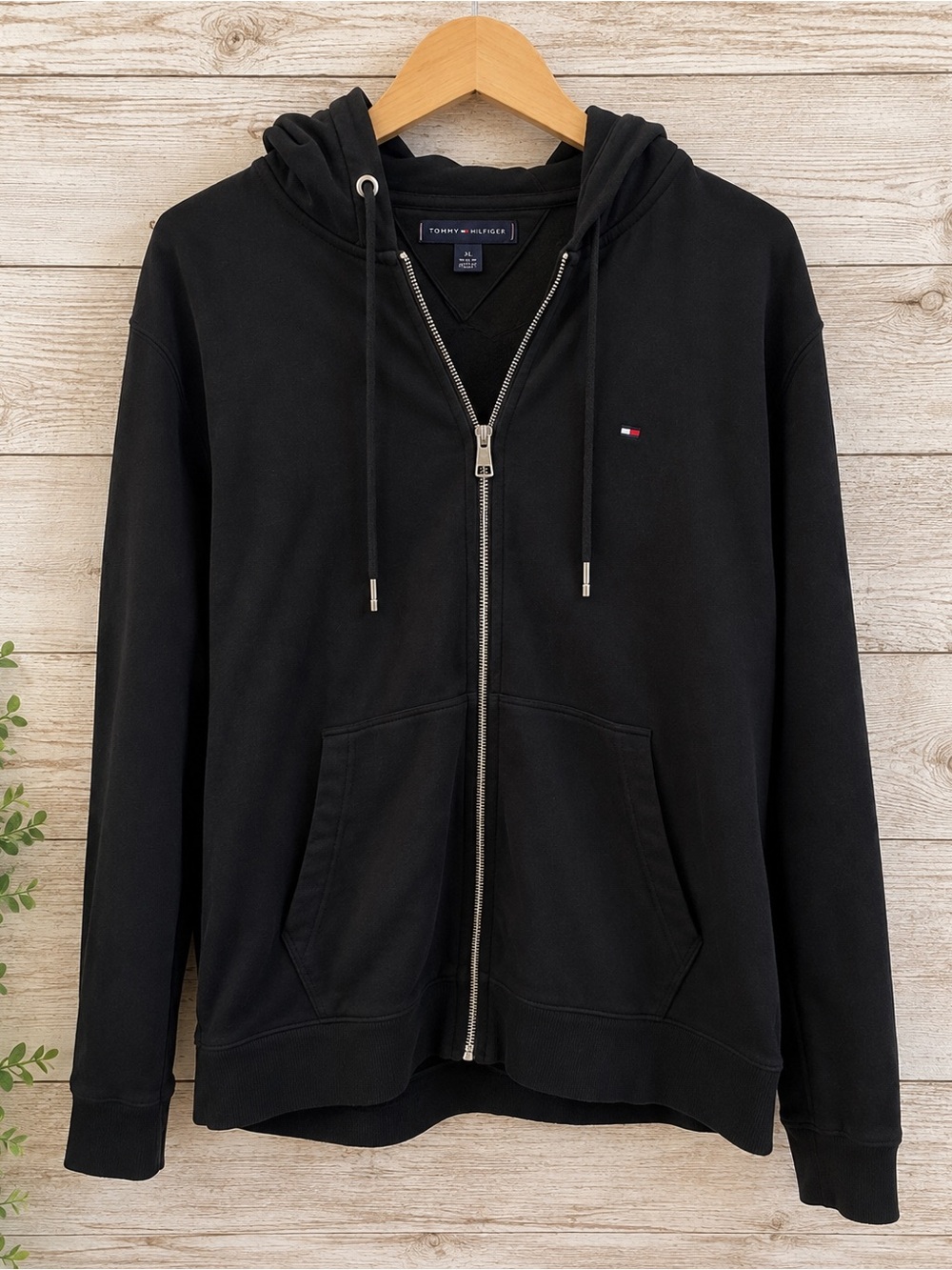 Tommy Hilfiger Black Full-Zip Hoodie Men’s French Terry XL EUC